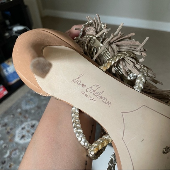 Sam Edelman Savannah Fringe Leather Heel Sandals - Picture 6 of 6